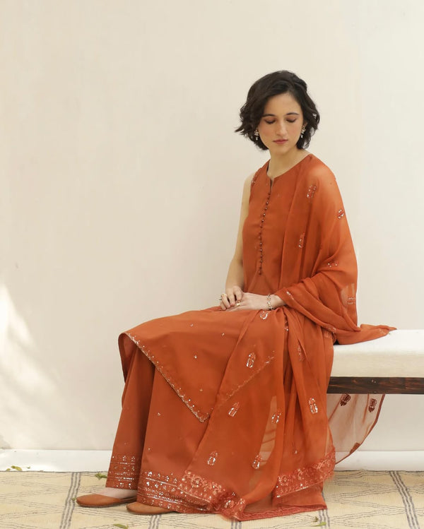Rust | 3-Piece Stitched Lawn Eid Arrival
