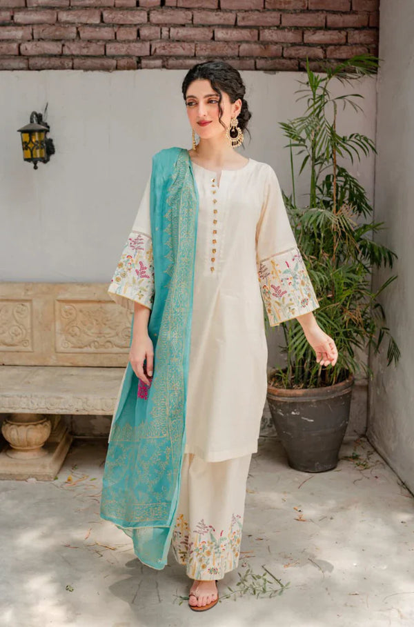 AISLING - 3PC DHANAK EMBROIDERED SHIRT WITH COUTURE WOOL PRINT SHAWL AND EMB TROUSER-BIC-3116