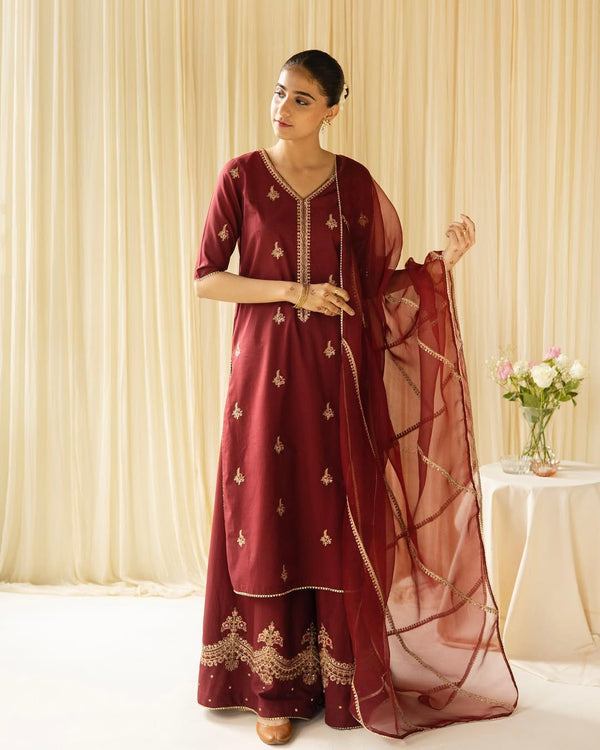 Maroon | 3-Piece Stitched Lawn Arrival