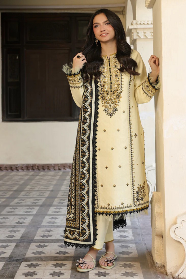 ASIM JOFA - 3PC LAWN EMBROIDERED SHIRT WITH MONARK PRINTED DUPATTA AND TROUSER -BIC-3728