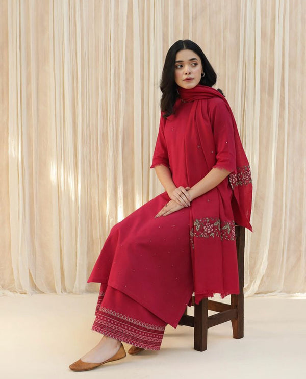 Rosy Ember I 3-Piece Stitched Winter Outfit