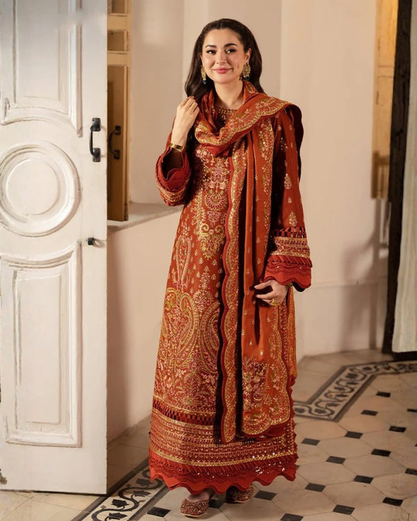 ASIM JOFA-3PC KARANDI SEQUIN EMBROIDERED SHIRT WITH KARANDI EMBROIDERED SHAWL AND TROUSER -BIC-4330