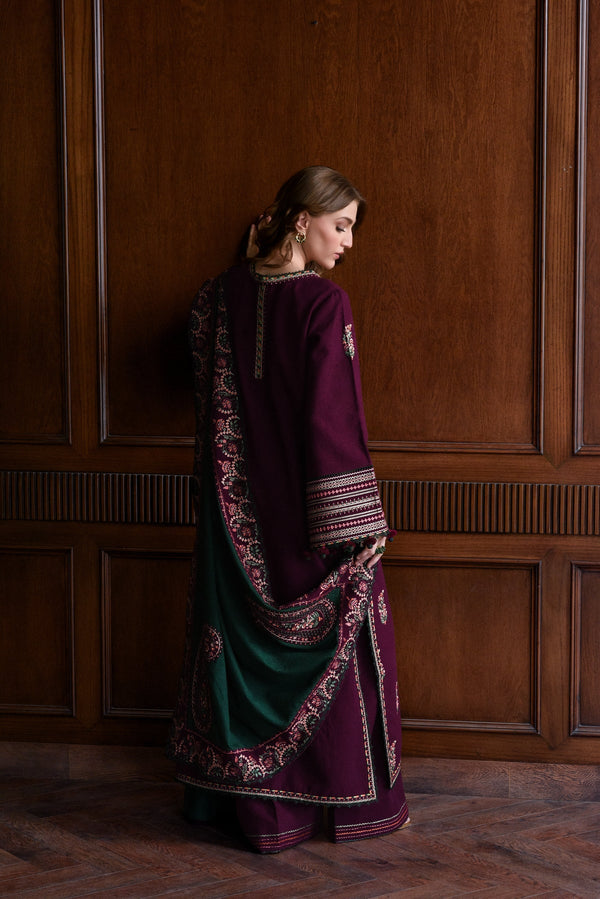 BATIK-3PC DHANAK EMBROIDERED SHIRT WITH DHANAK EMBROIDERED SHAWL AND TROUSER-BIC-4331