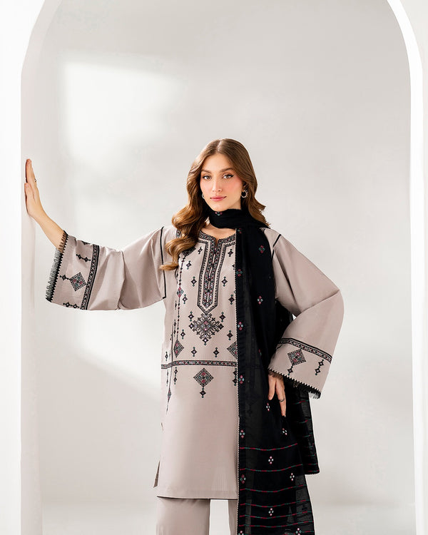 JAZMIN-3PC DHANAK EMBROIDERED SHIRT WITH CHIFFON EMB DUPATTA AND TROUSER-BIC-4192